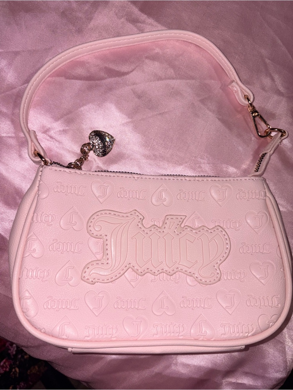 Juicy Couture Light Pink Embossed Mini Shoulder Bag with Heart Charm